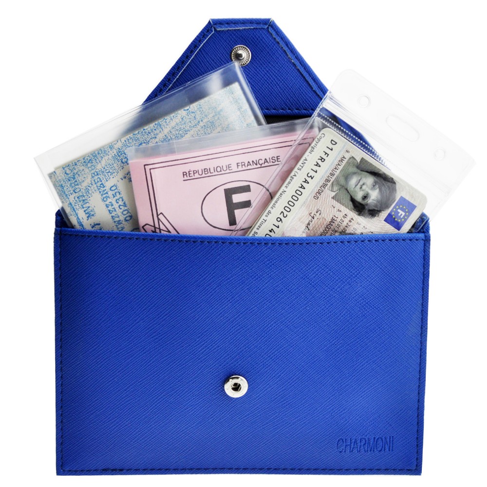 Porte papiers / portefeuille 3 volets - permis conduire - carte d'identité  / grise / vital - simili cuir coton perles - noir bleu pétrole - Un grand  marché